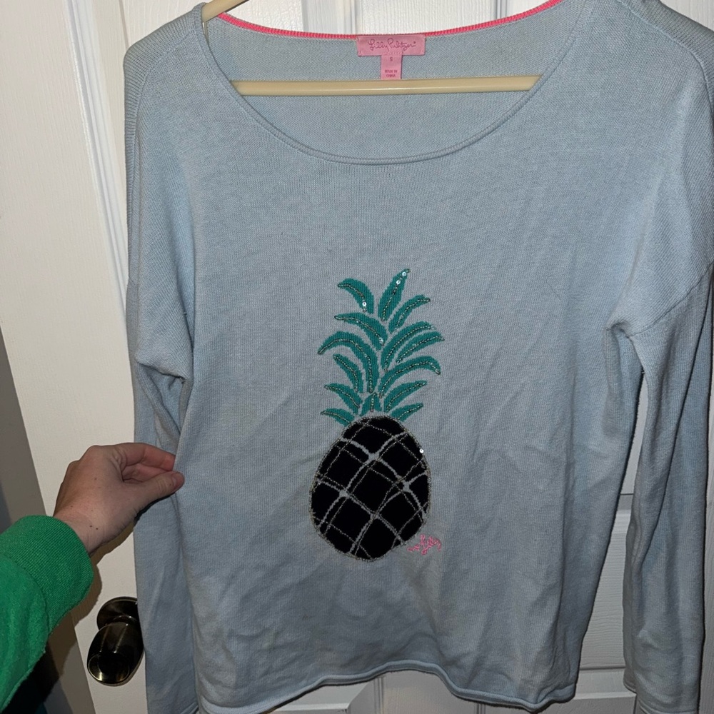 Lilly Pulitzer Light Blue Sweater with Pineapple Design